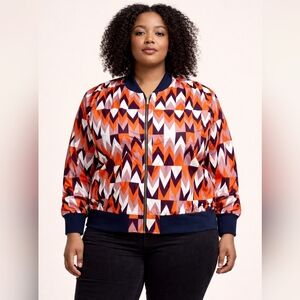 Women’s XL African Print Bomber Jacket – Geometric Pattern, Zip-Up